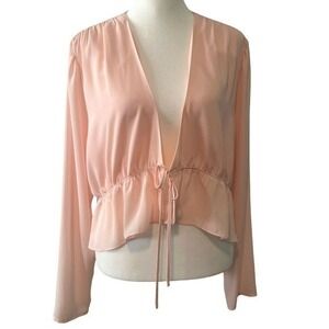 Sunday Best Women's Pink Kimberly Wrap Cropped Front Tie Blouse in Size 1X‎